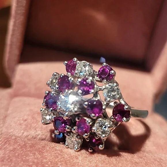 14k vintage ring with diamonds and ruby - Picture 7 of 9